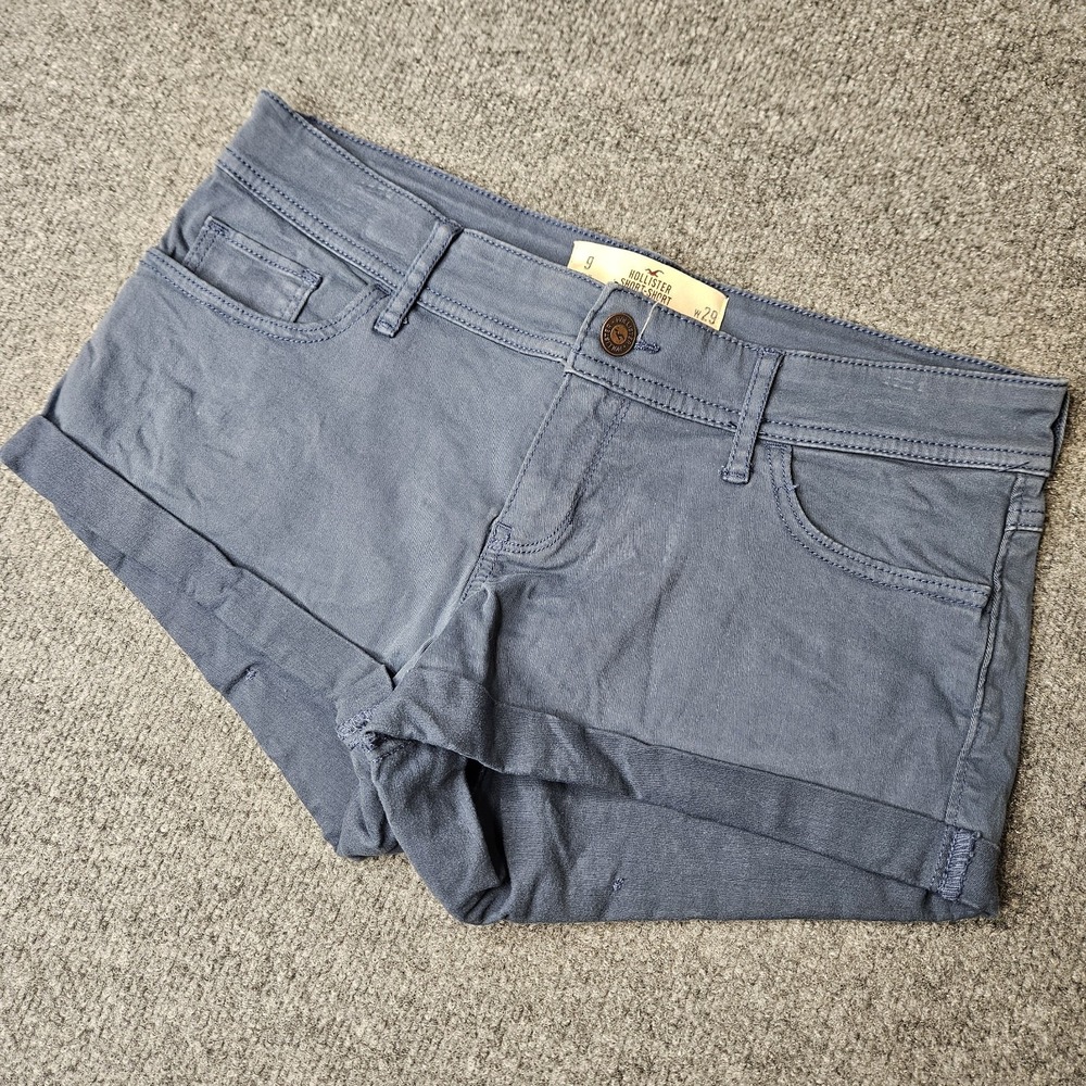 Hollister Low Rise Short Shorts Size 9 Blue Twill Cuffed Y2k Style Blue